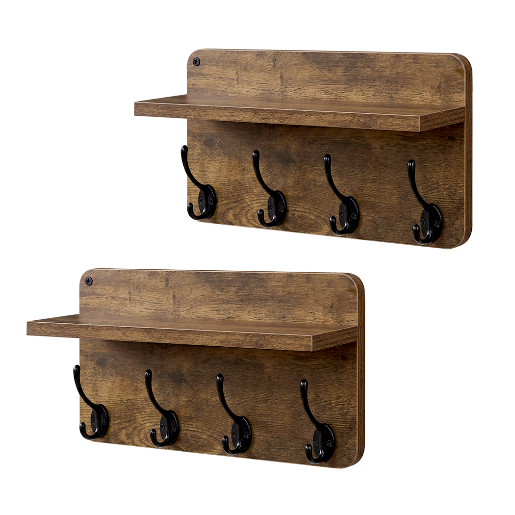 Levede Wall Mounted Coat Rack 2 Pcs Entryway Organizer Storage Rack Shelf Hooks-2061251860060311560