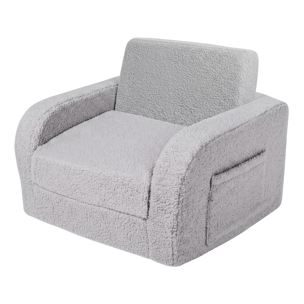 BoPeep Kids Sofa 3-In-1 Fold Out Toddler Chair Teddy Plush for Napping Gray-2109799595457056777