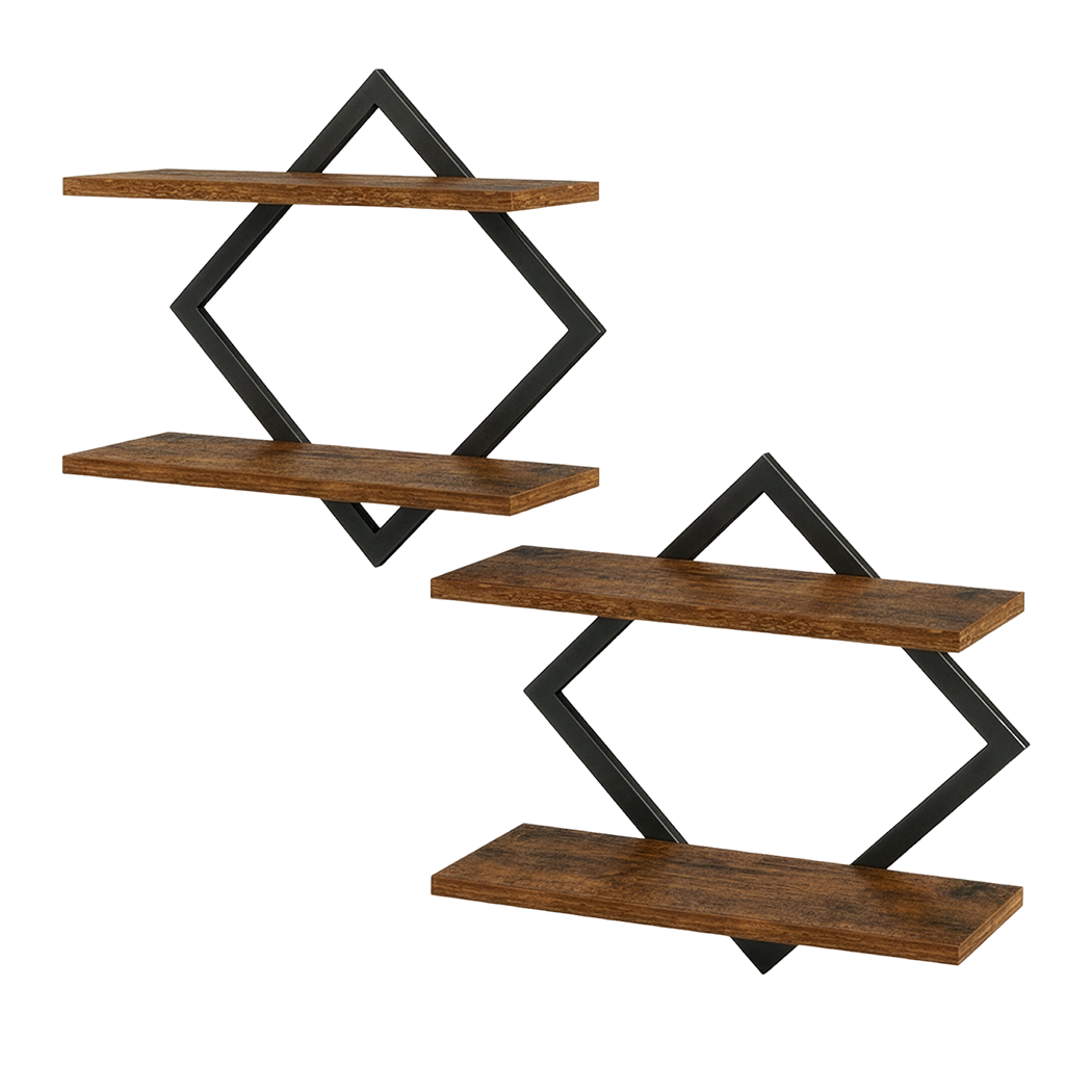 Levede Wall Shelf Floating 2 Tier Storage Decorative Bookshelf 2 Pcs Living Room-2072893560688087048