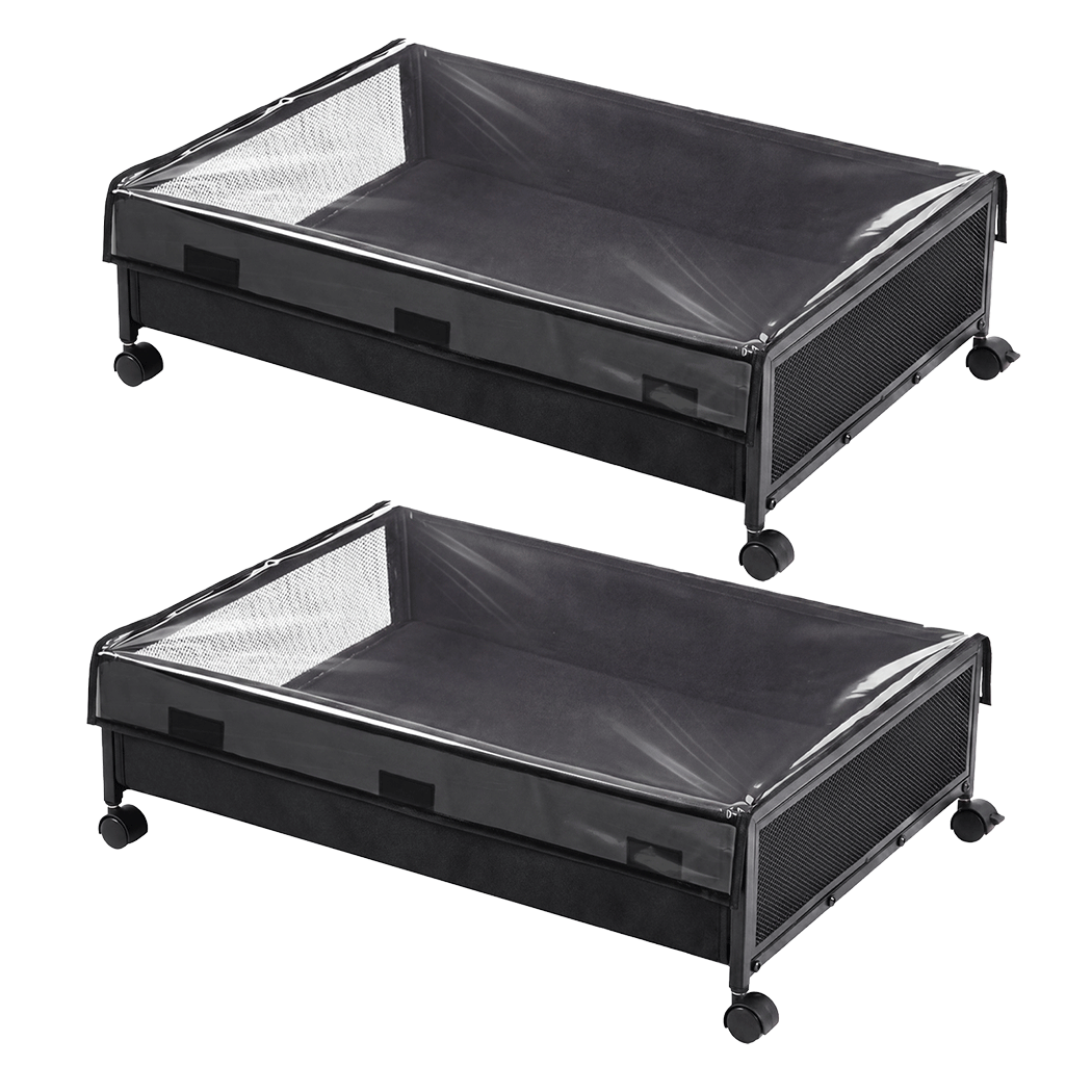 Levede 2Pcs Under Bed Storage Box Wheels Clothes Organizer Dustproof 48L-2072893558603517960