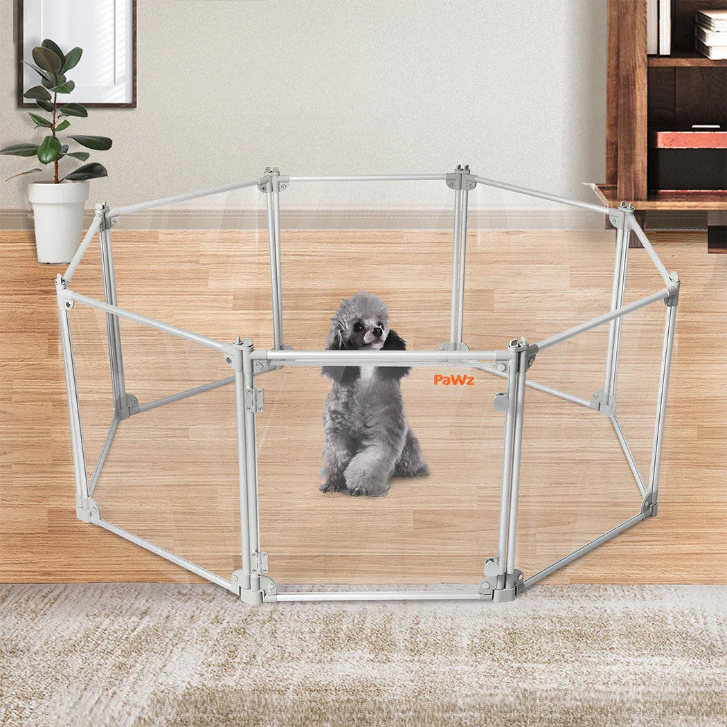 Pawz Pet Playpen Transparent Acrylic Clear Folding Dog Fence Kennel 8 Panel-2029387246305677318