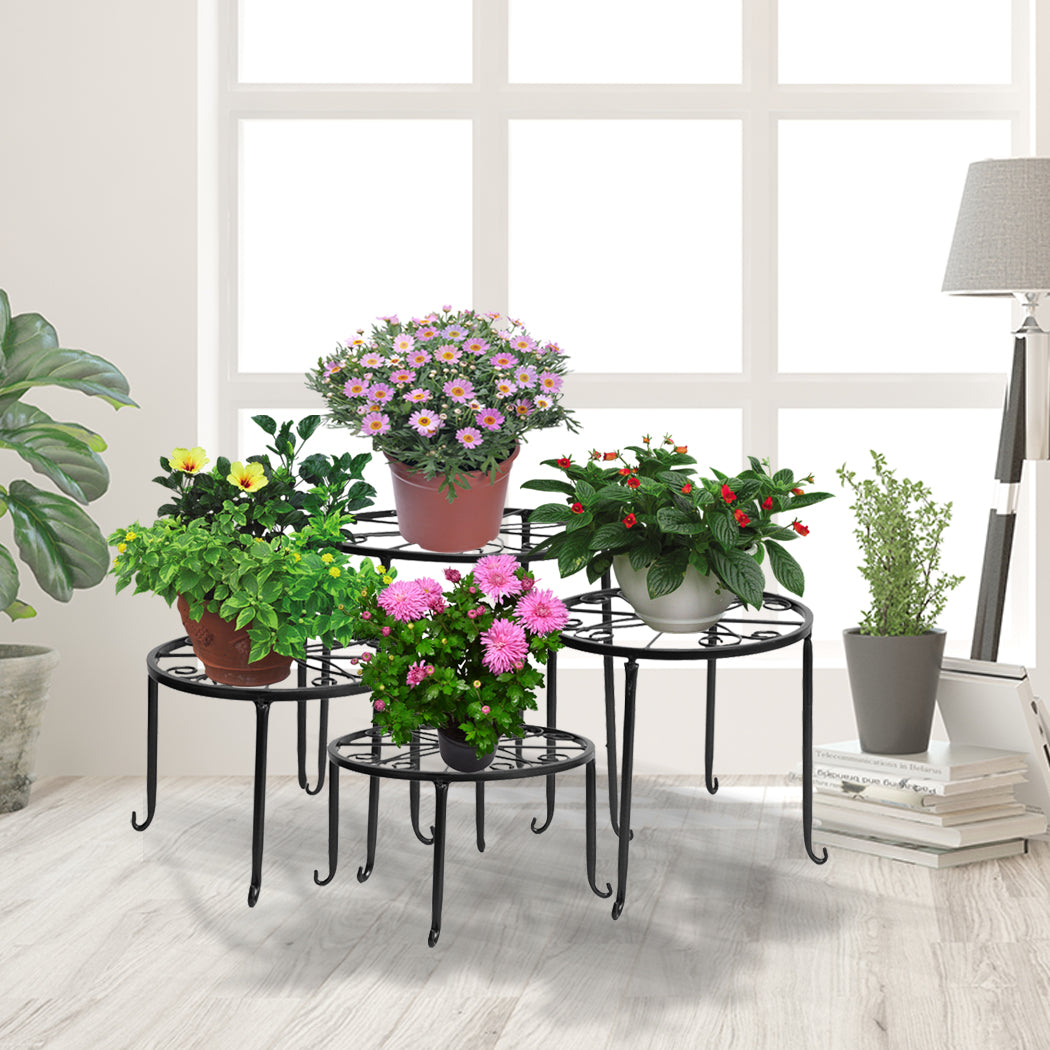 4 x Levede Metal Plant Stand Outdoor Black-1894516825329373191