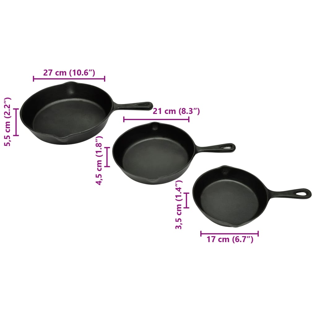 Set of 3 BBQ Steak Pans Cast Iron