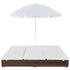 Outdoor Lounge Bed with Umbrella Poly Rattan Brown