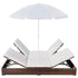 Outdoor Lounge Bed with Umbrella Poly Rattan Brown