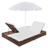 Outdoor Lounge Bed with Umbrella Poly Rattan Brown