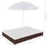 Outdoor Lounge Bed with Umbrella Poly Rattan Brown