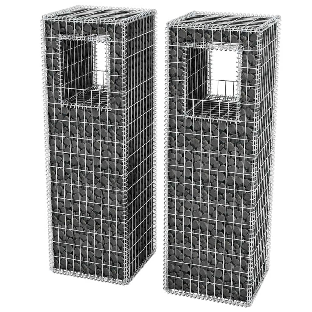 Gabion Basket Posts/Planters 2 pcs Steel 50x50x160 cm