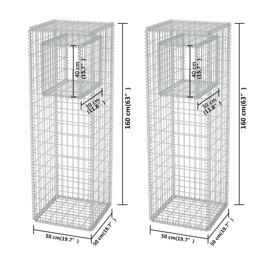 Gabion Basket Posts/Planters 2 pcs Steel 50x50x160 cm