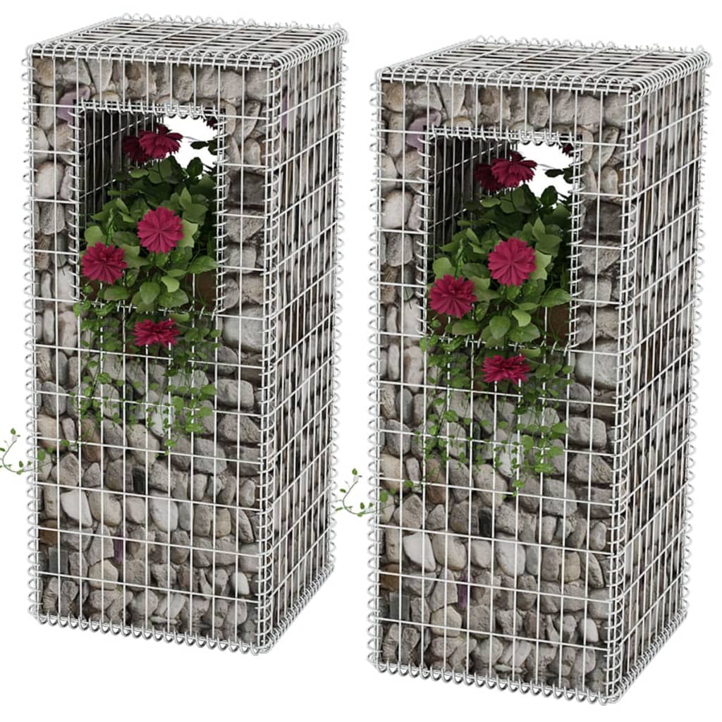 Gabion Basket Posts/Planters 2 pcs Steel 50x50x120 cm