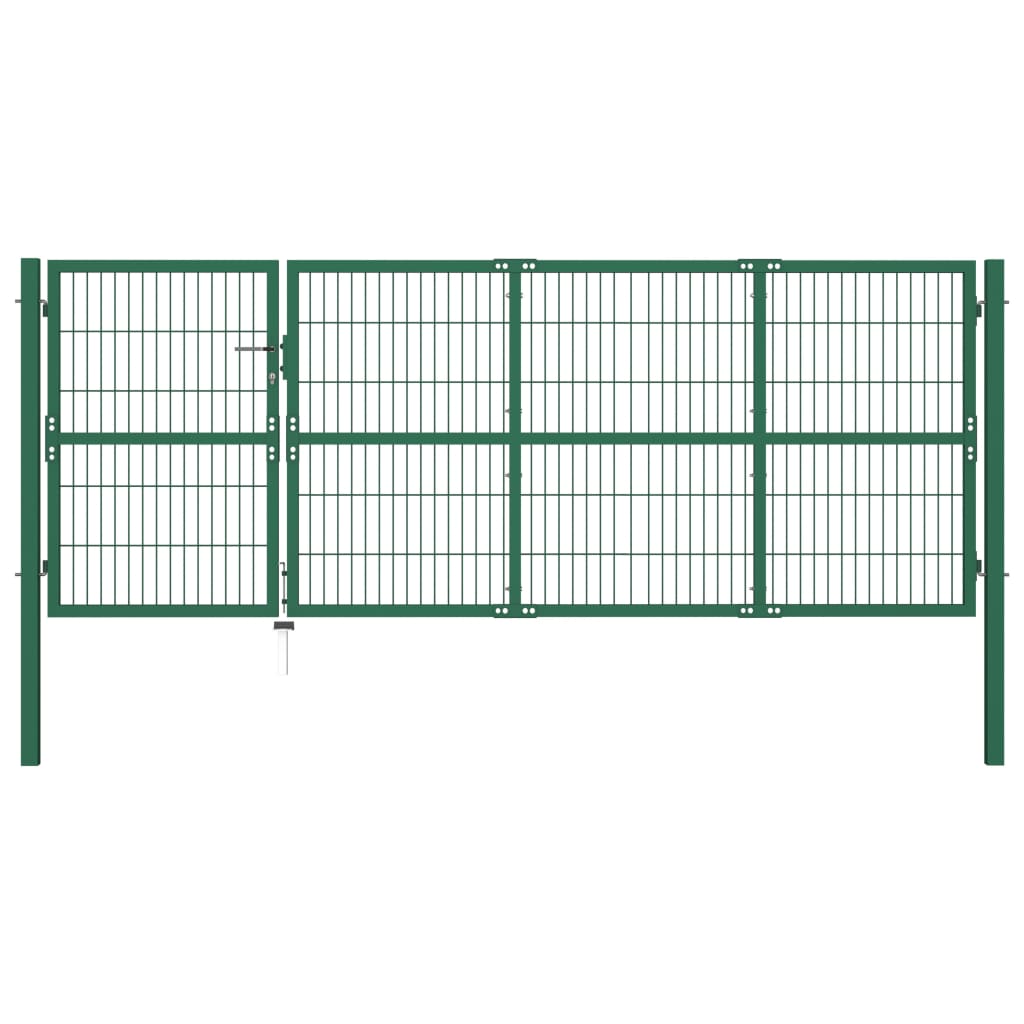 Garden Fence Gate with Posts 350x120 cm Steel Green