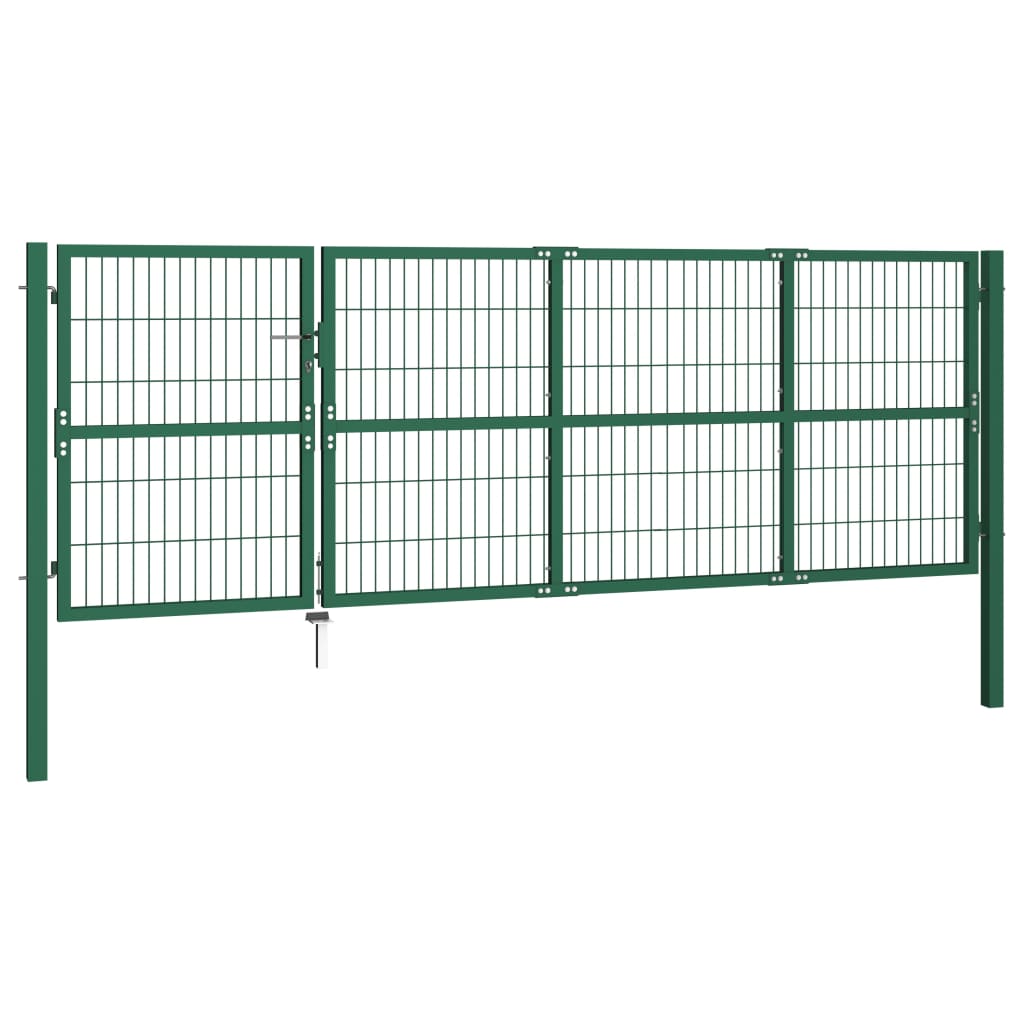 Garden Fence Gate with Posts 350x120 cm Steel Green