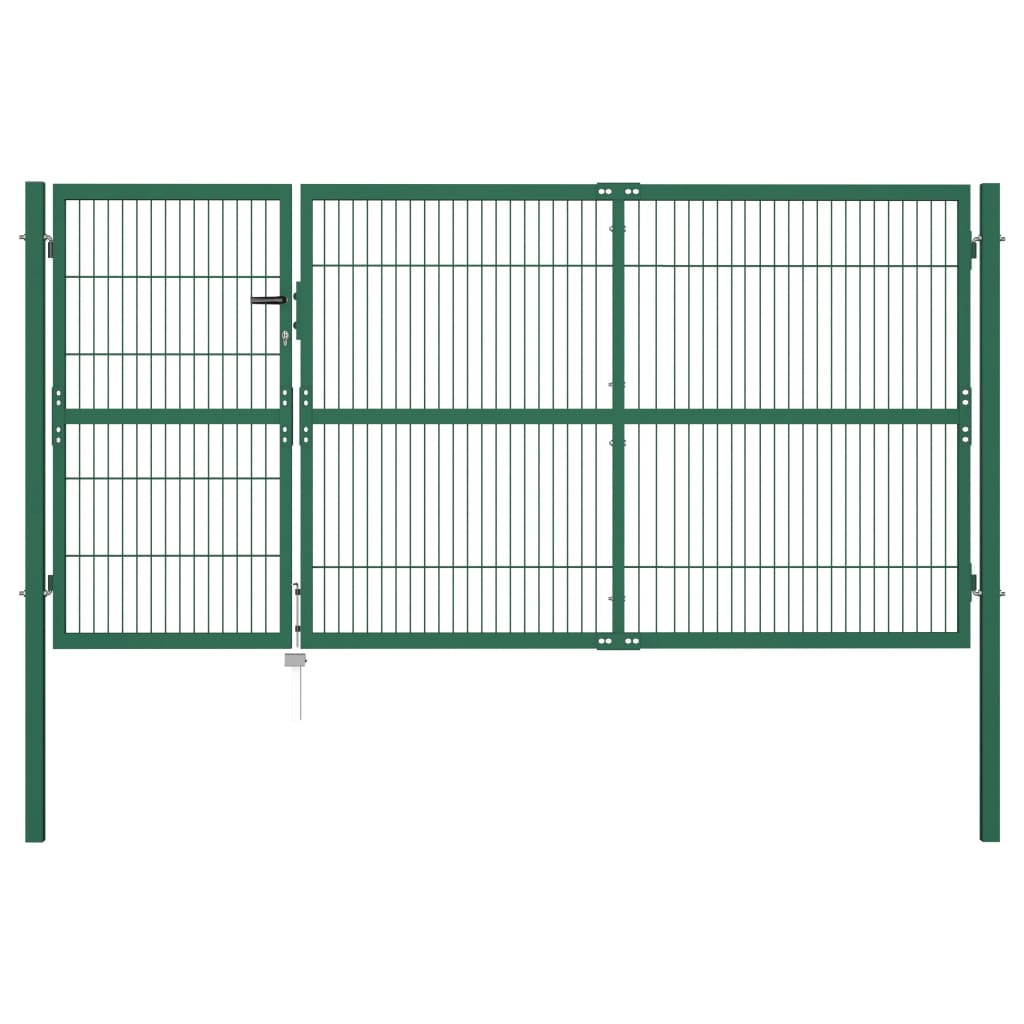 Garden Fence Gate with Posts 350x140 cm Steel Green