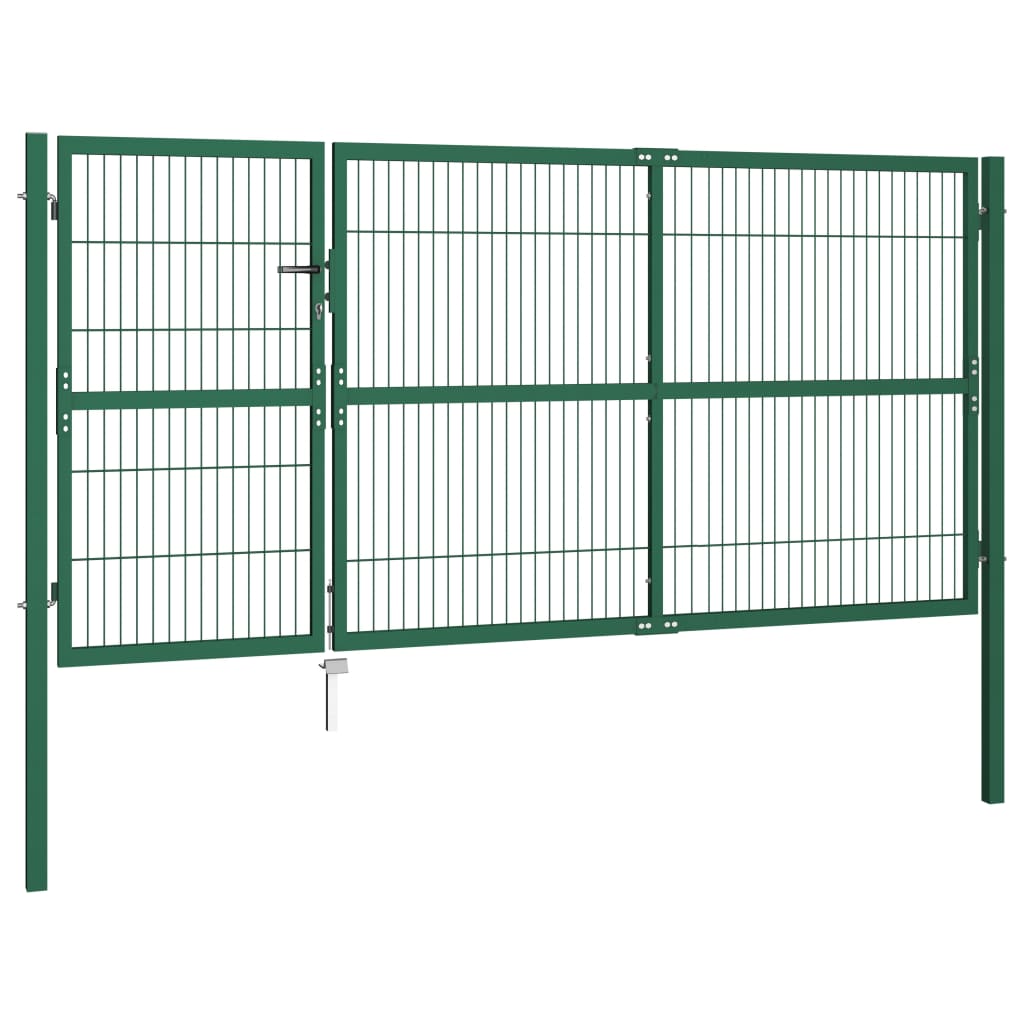 Garden Fence Gate with Posts 350x140 cm Steel Green