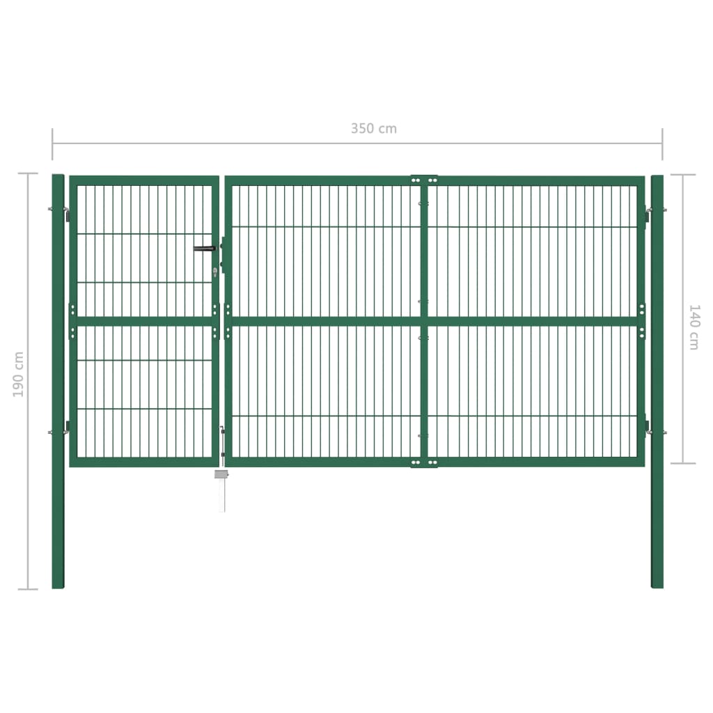 Garden Fence Gate with Posts 350x140 cm Steel Green