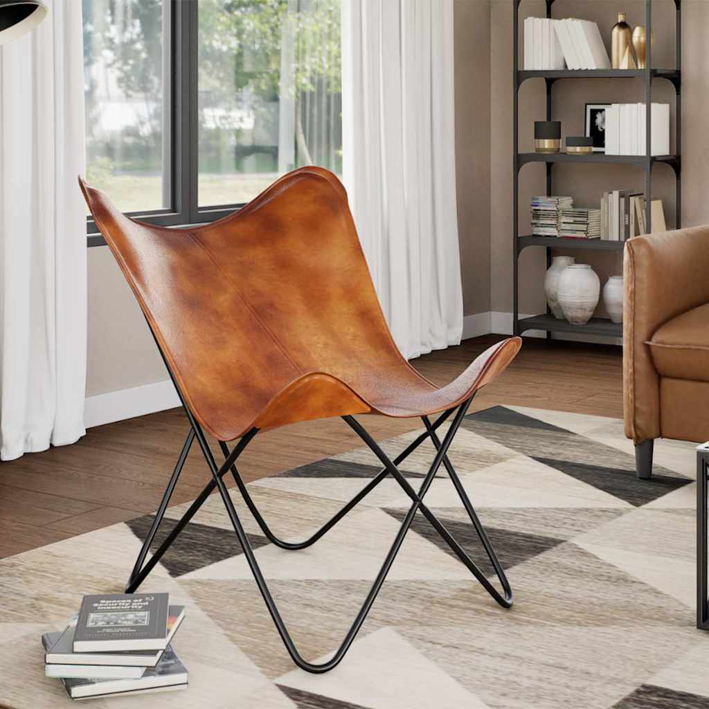 Butterfly Chair Brown Real Leather