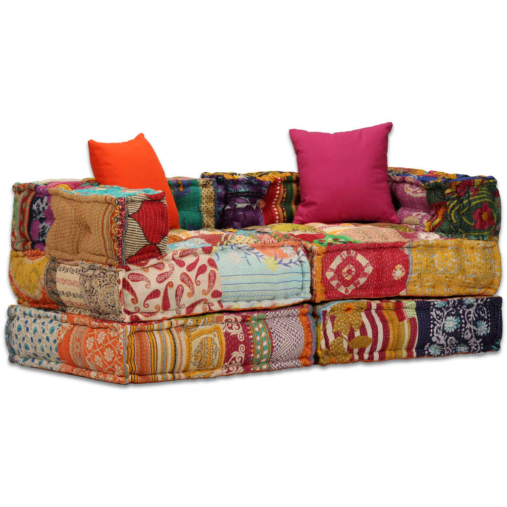 2-Seater Modular Pouffe Patchwork Fabric