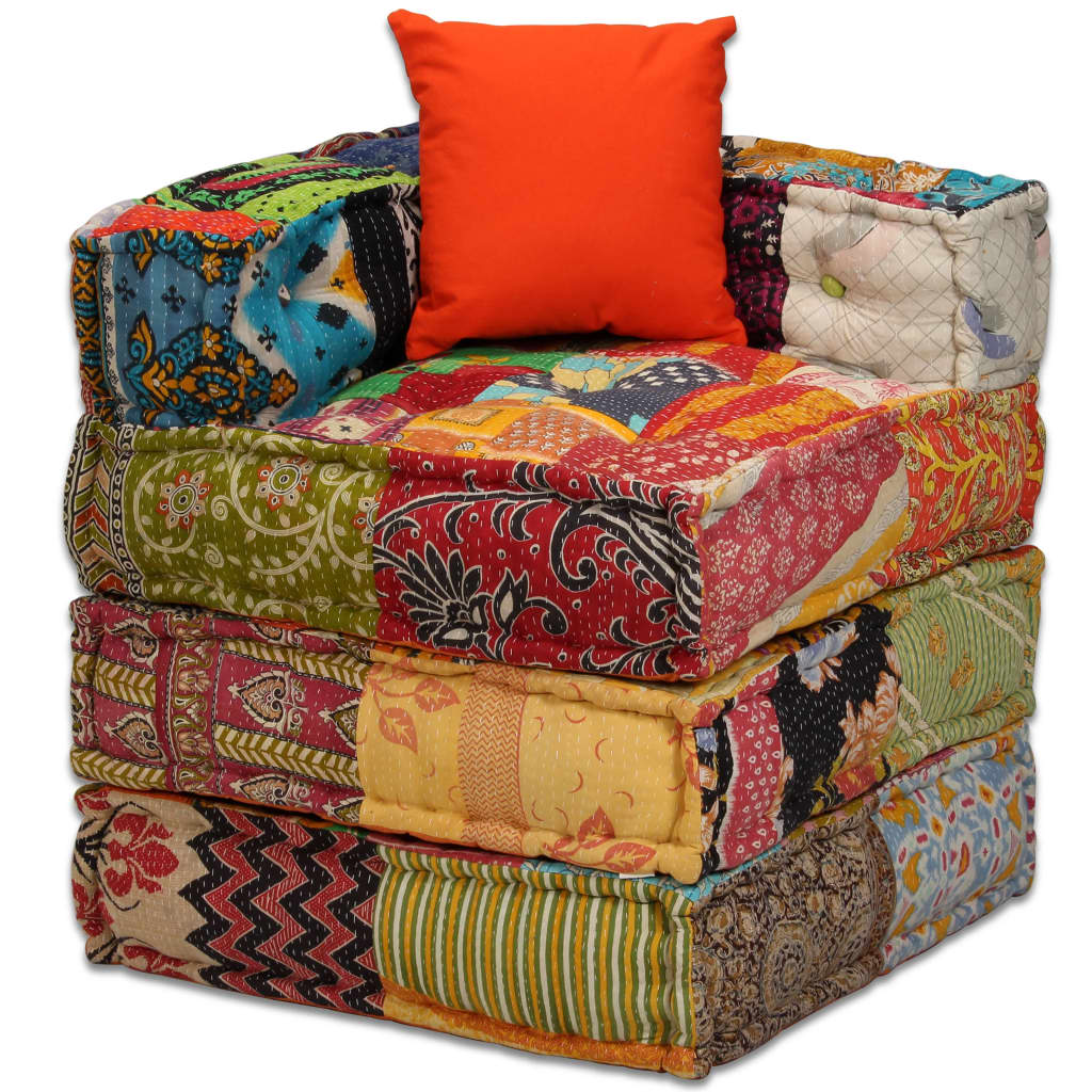 2-Seater Modular Pouffe Patchwork Fabric