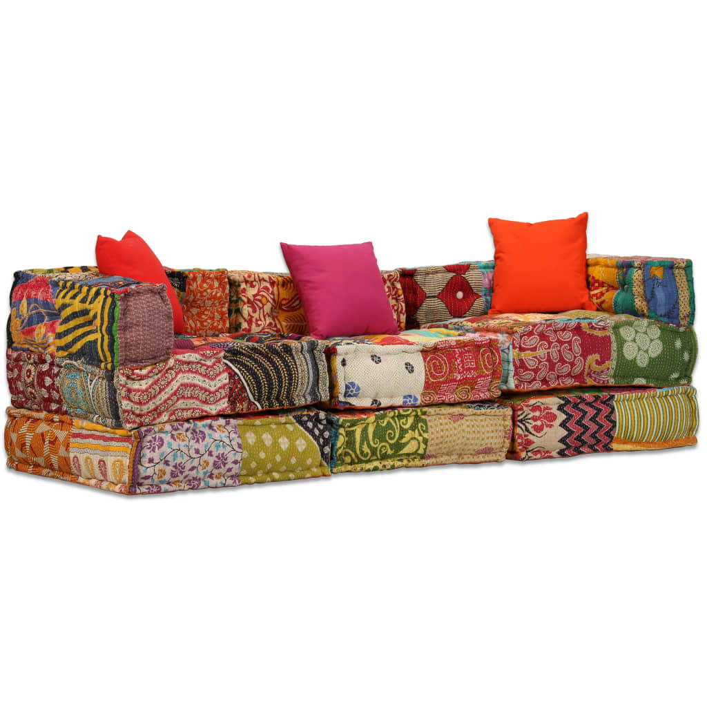 3-Seater Modular Pouffe Patchwork Fabric