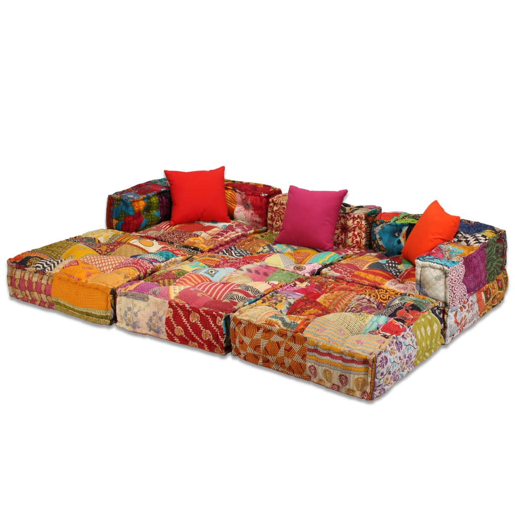 3-Seater Modular Pouffe Patchwork Fabric