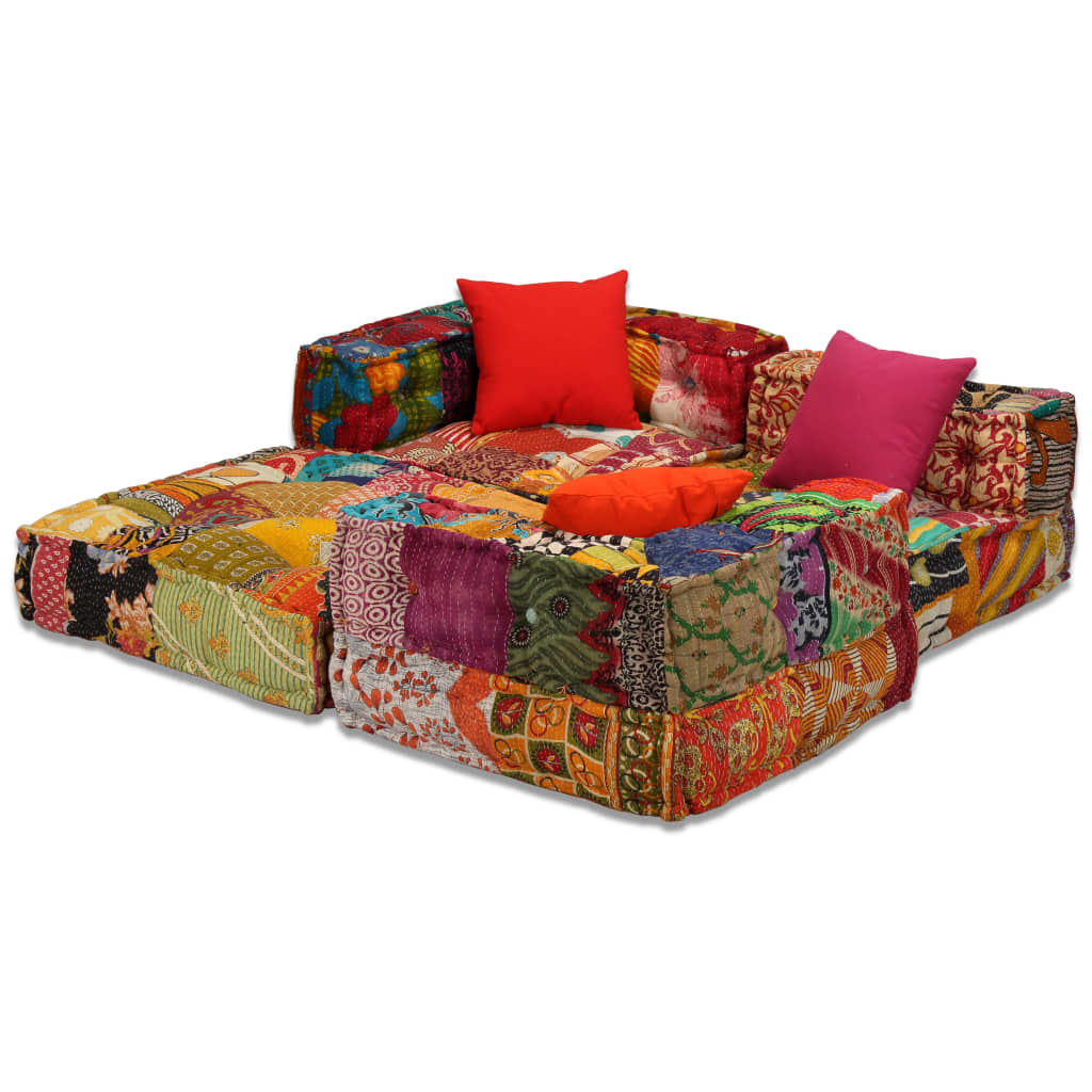 3-Seater Modular Pouffe Patchwork Fabric