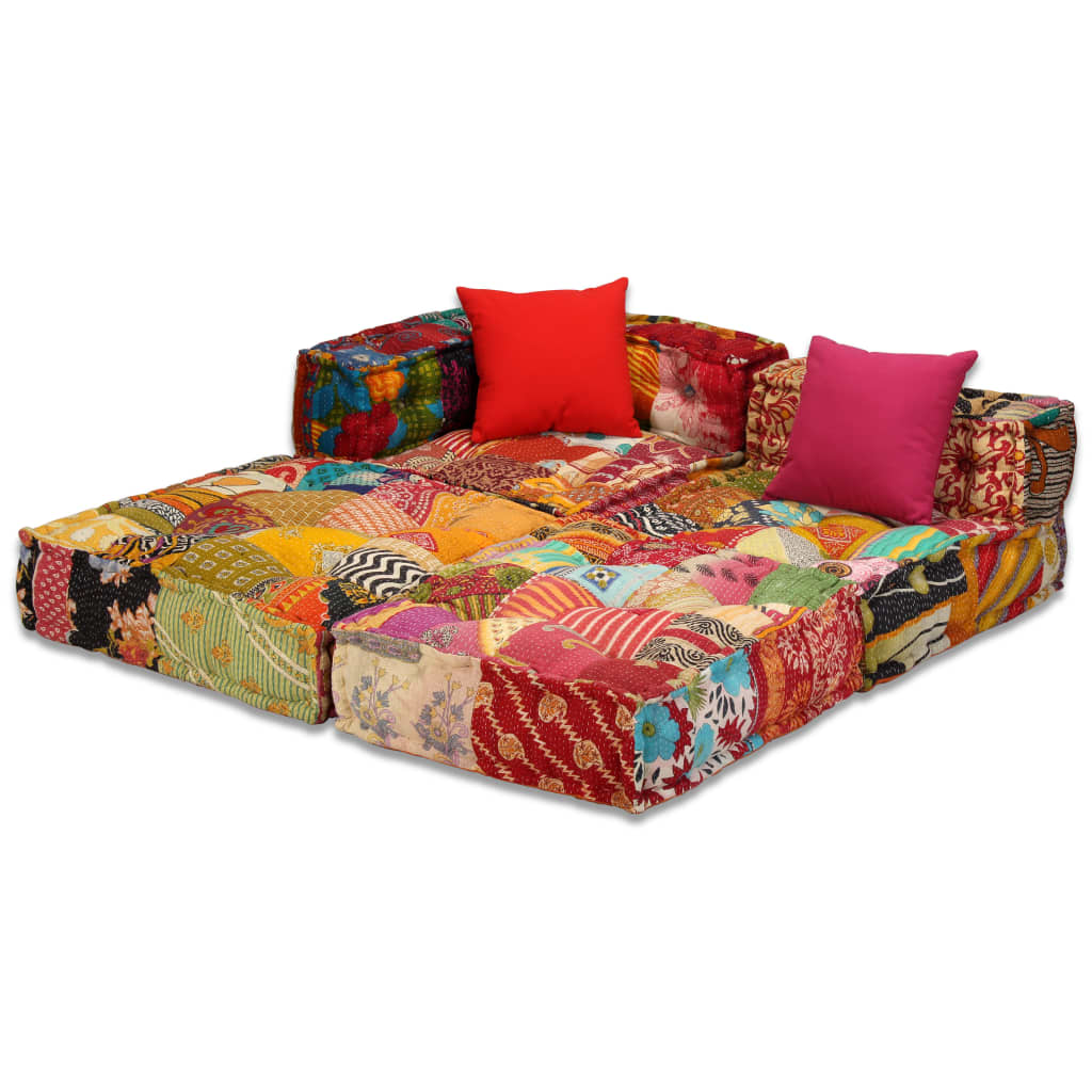 3-Seater Modular Pouffe Patchwork Fabric