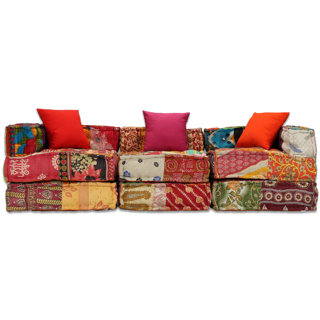 3-Seater Modular Pouffe Patchwork Fabric