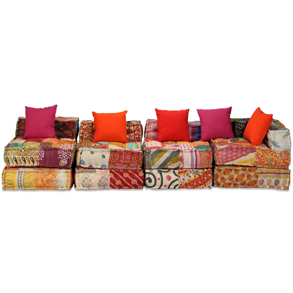 4-Seater Modular Pouffe Patchwork Fabric