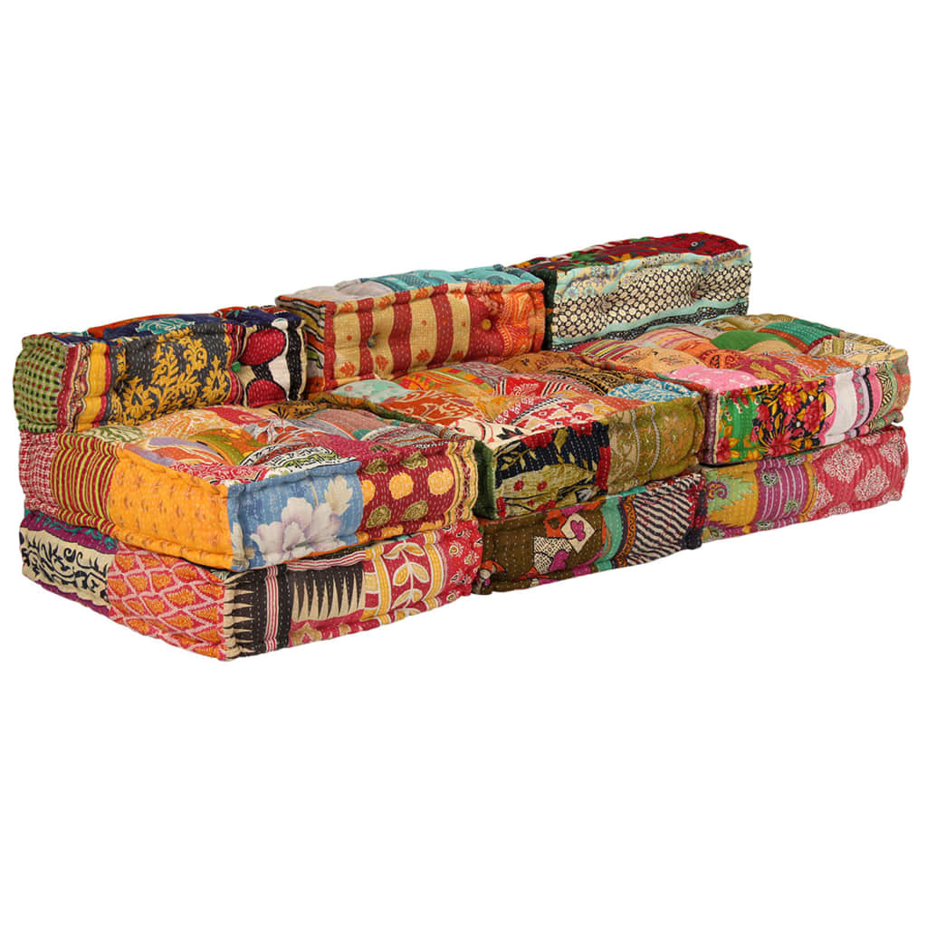 3-Seater Modular Pouffe Patchwork Fabric