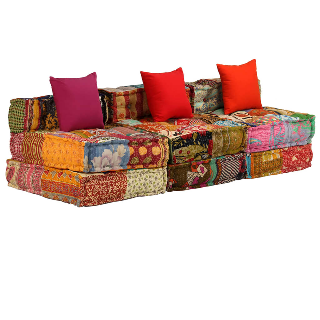 3-Seater Modular Pouffe Patchwork Fabric