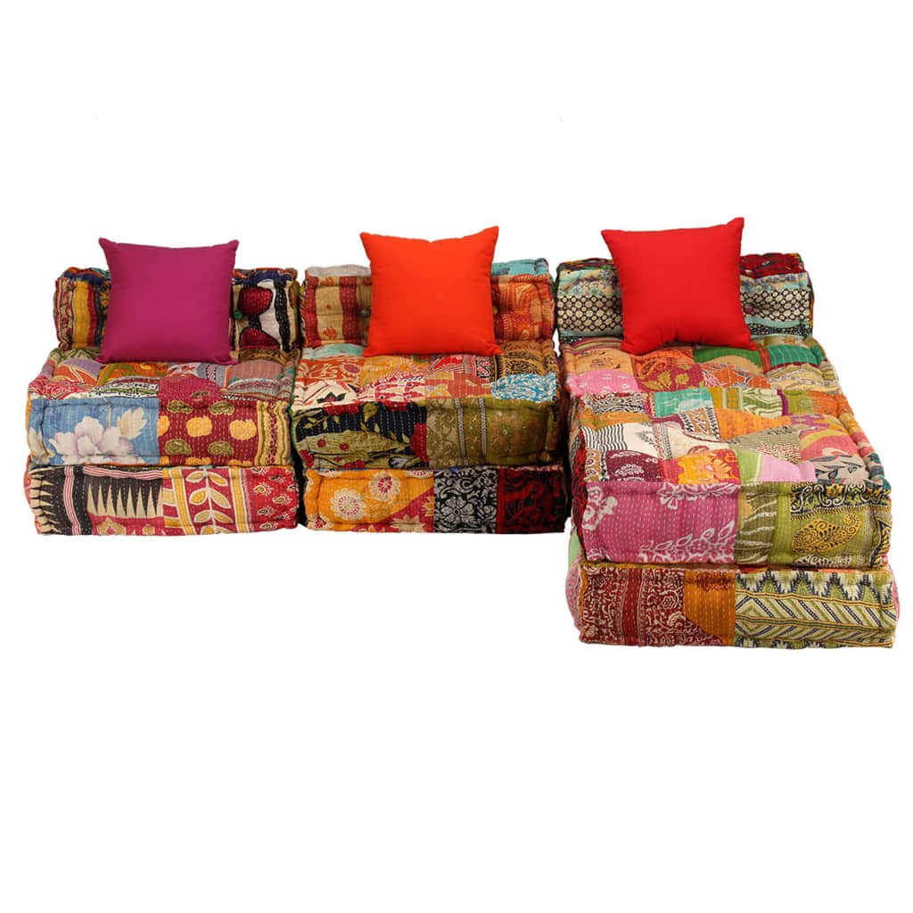 3-Seater Modular Pouffe Patchwork Fabric