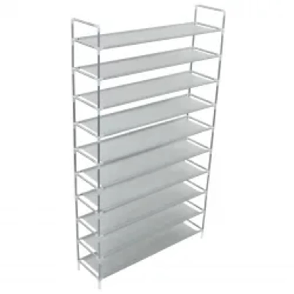 Shoe Rack with 10 Shelves Metal and Non-woven Fabric Silver