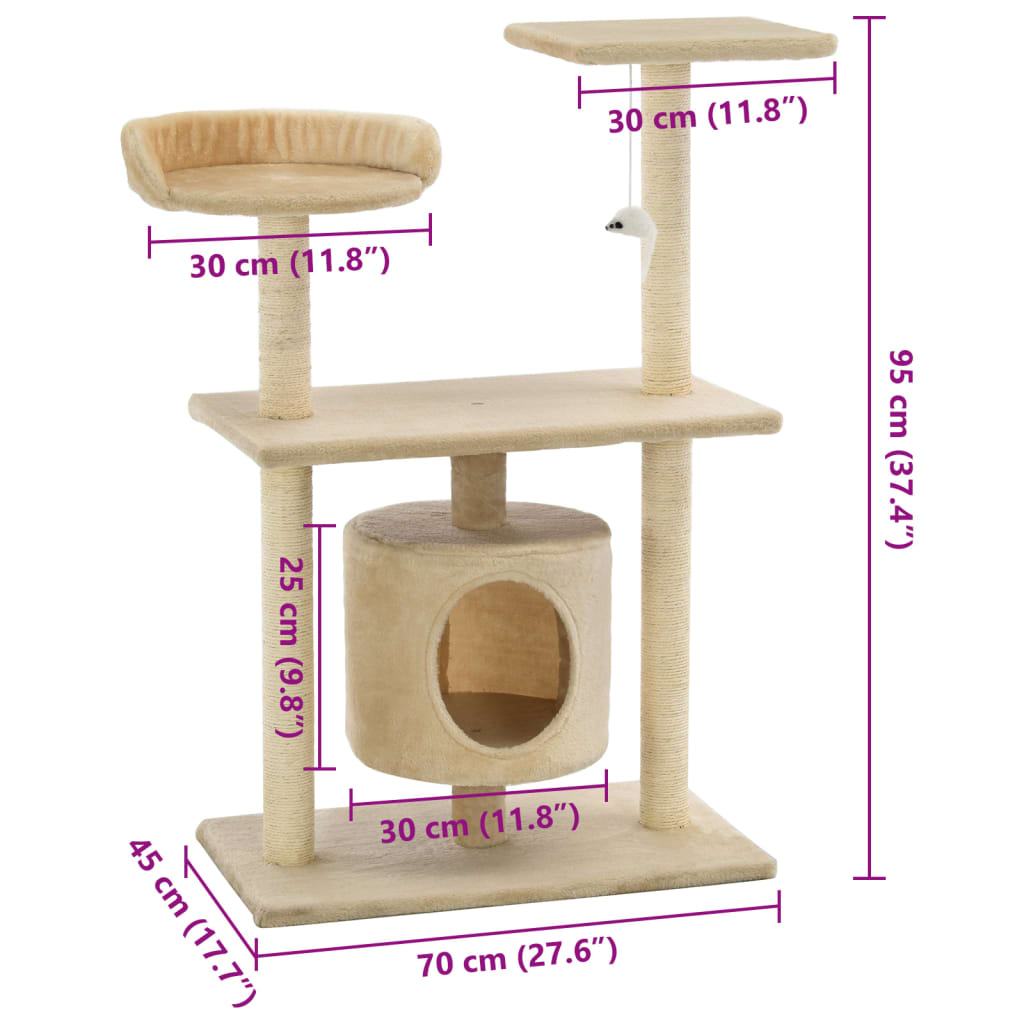 Cat Tree with Sisal Scratching Posts 95 cm Beige