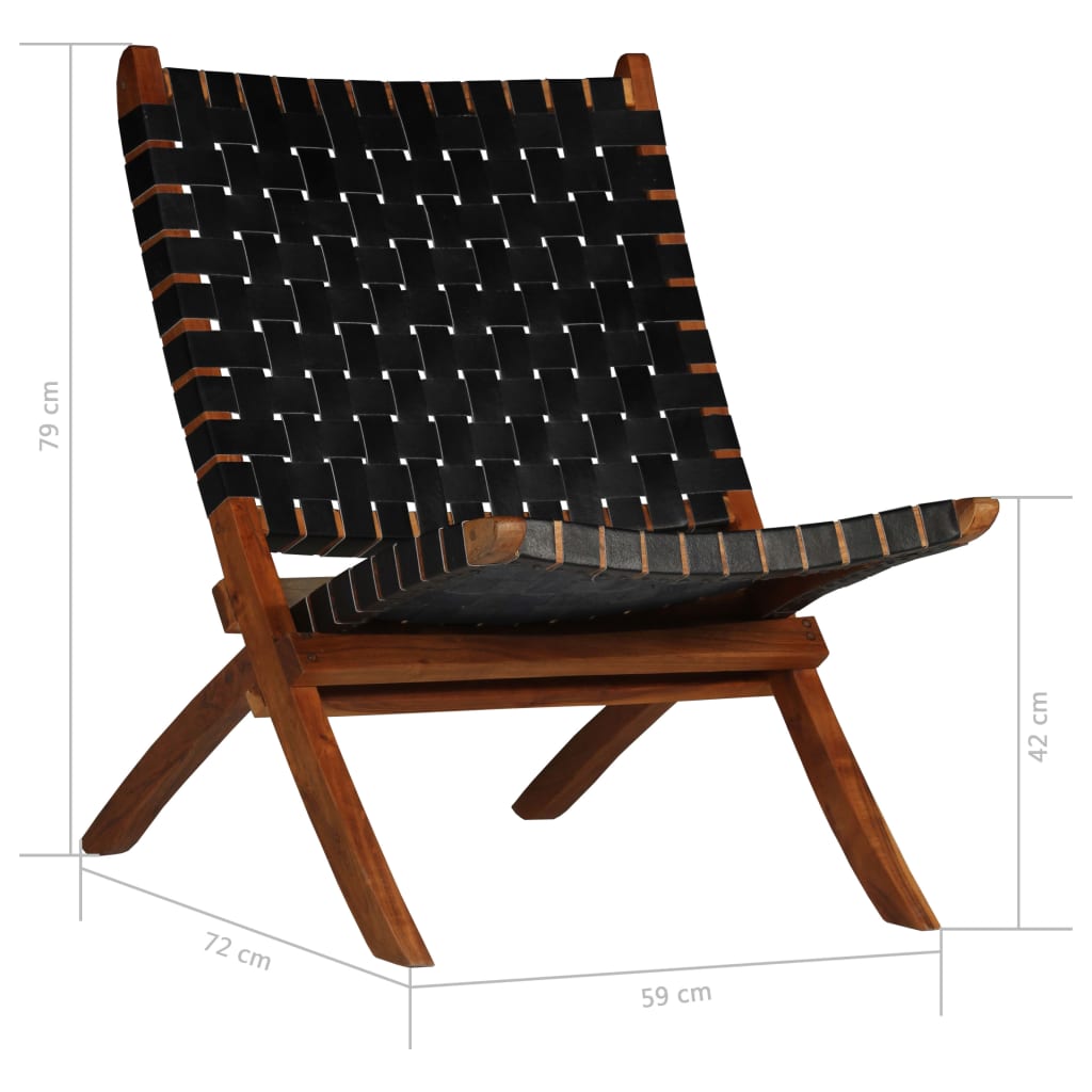 Folding Chair Crossed-Stripe Black Real Leather