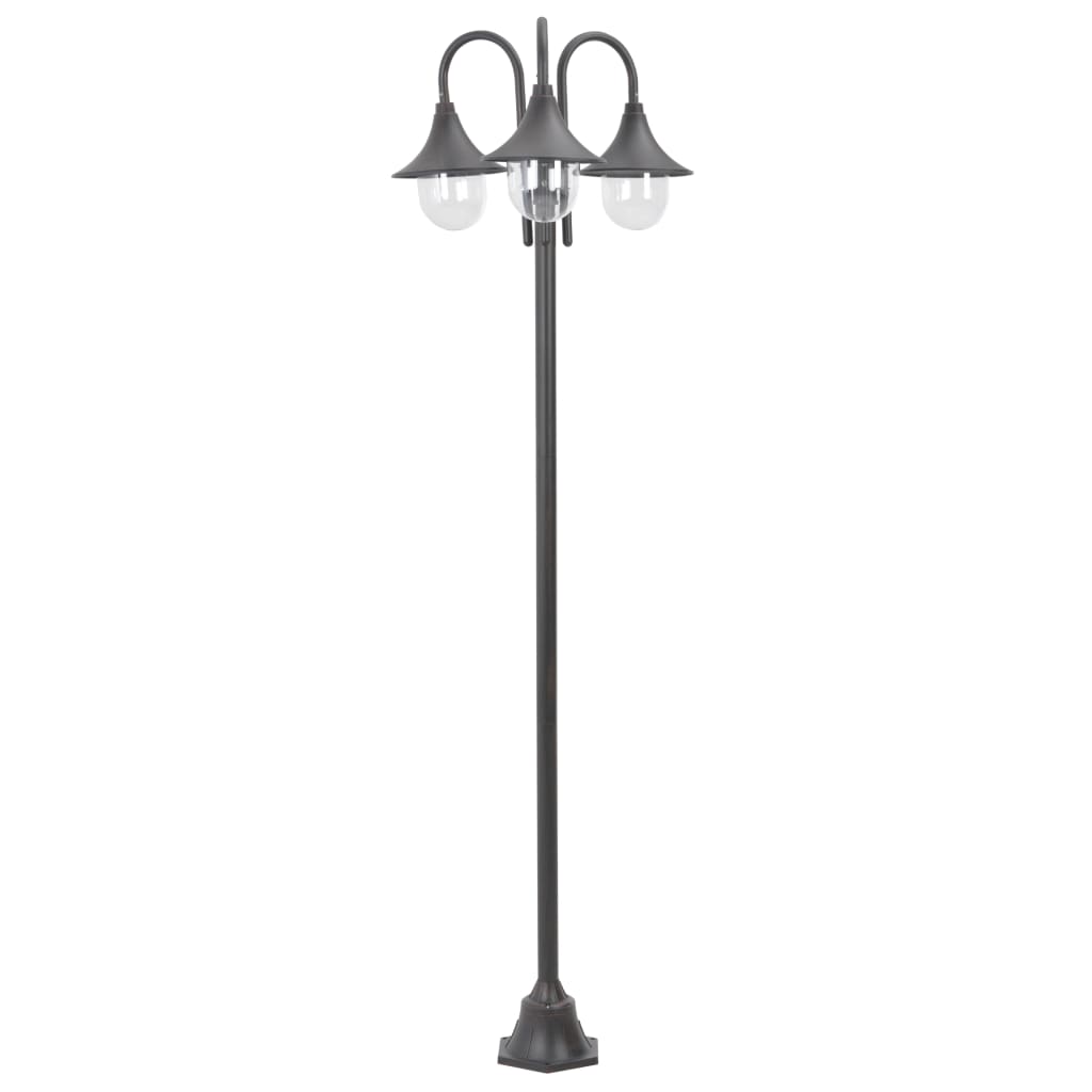 Garden Post Light E27 220 cm Aluminium 3-Lantern Bronze