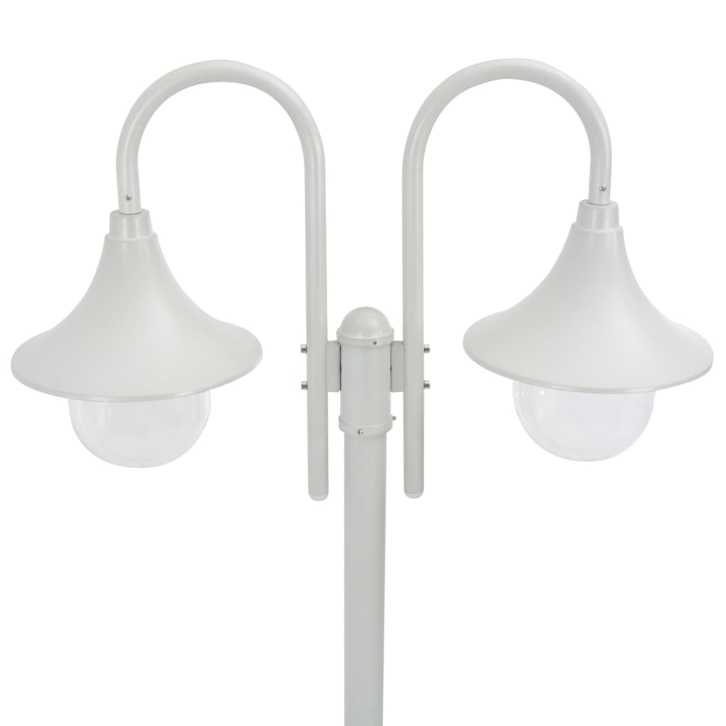 Garden Post Light E27 220 cm Aluminium 2-Lantern White