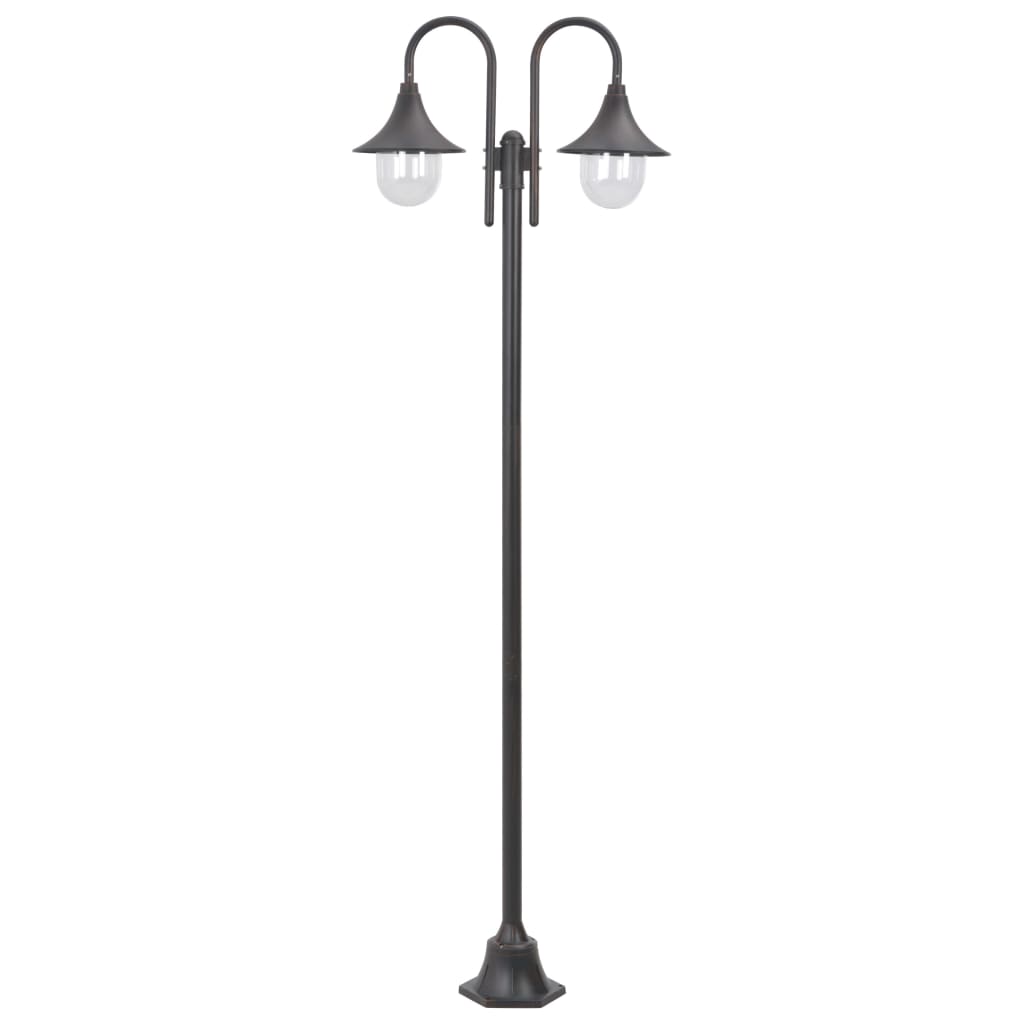 Garden Post Light E27 220 cm Aluminium 2-Lantern Bronze