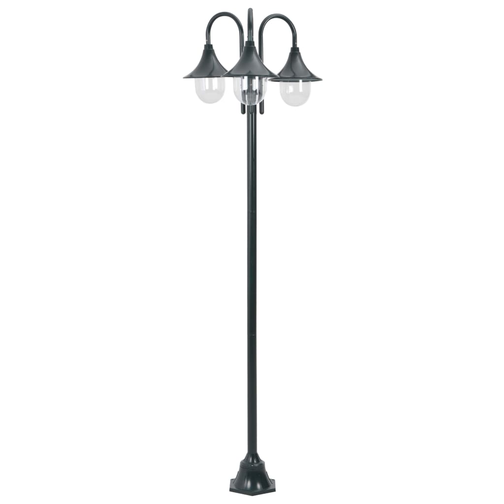 Garden Post Light E27 220 cm Aluminium 3-Lantern Dark Green