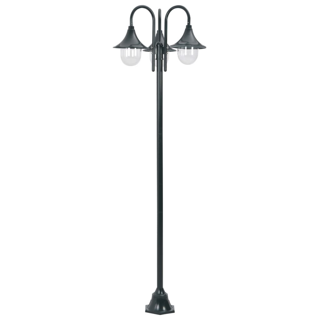 Garden Post Light E27 220 cm Aluminium 3-Lantern Dark Green