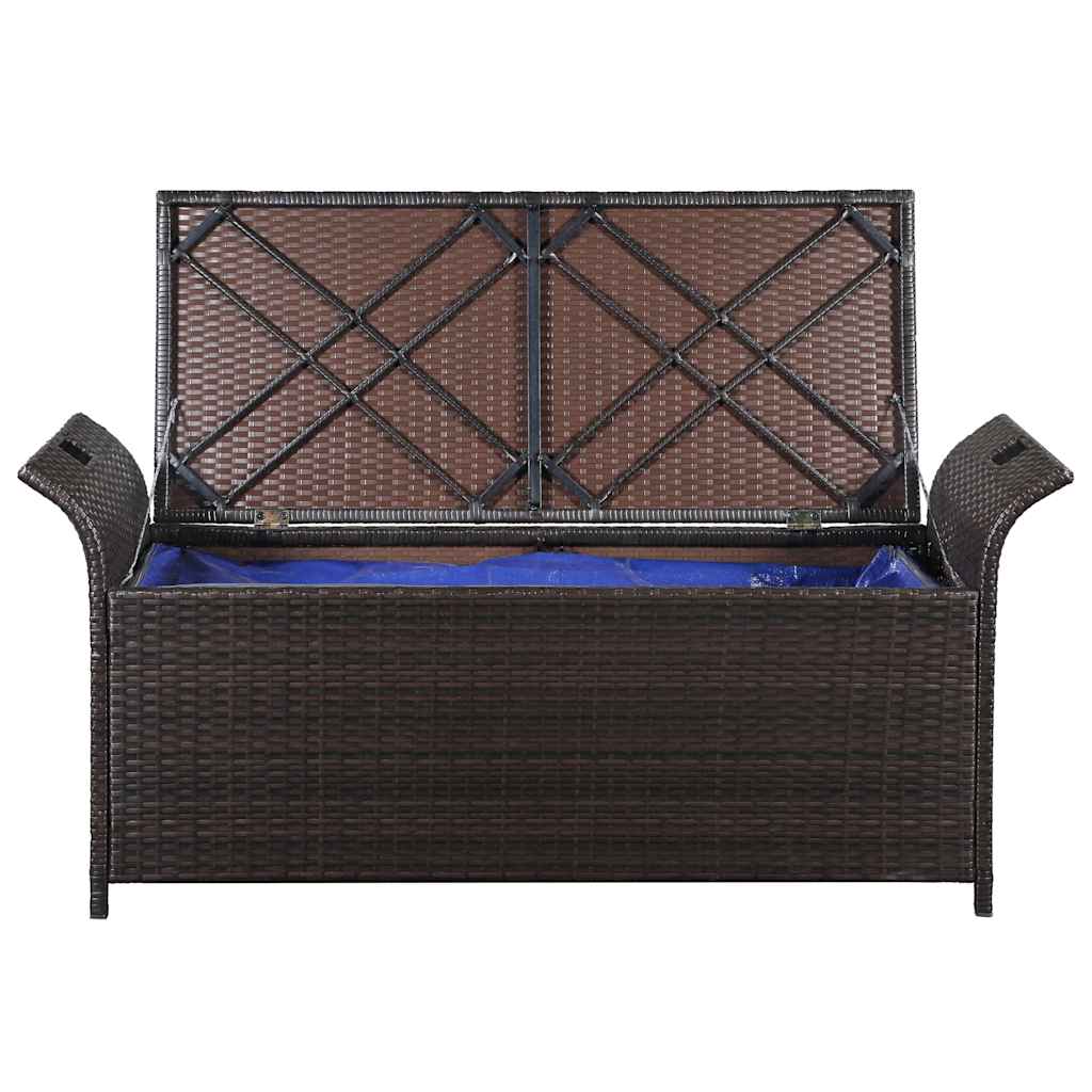 Storage Bench with Cushion 138 cm Poly Rattan Brown