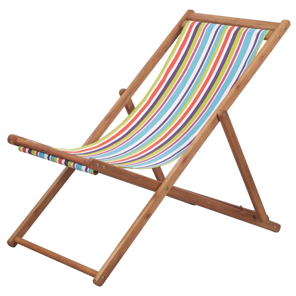 Folding Beach Chair Fabric and Wooden Frame Multicolour