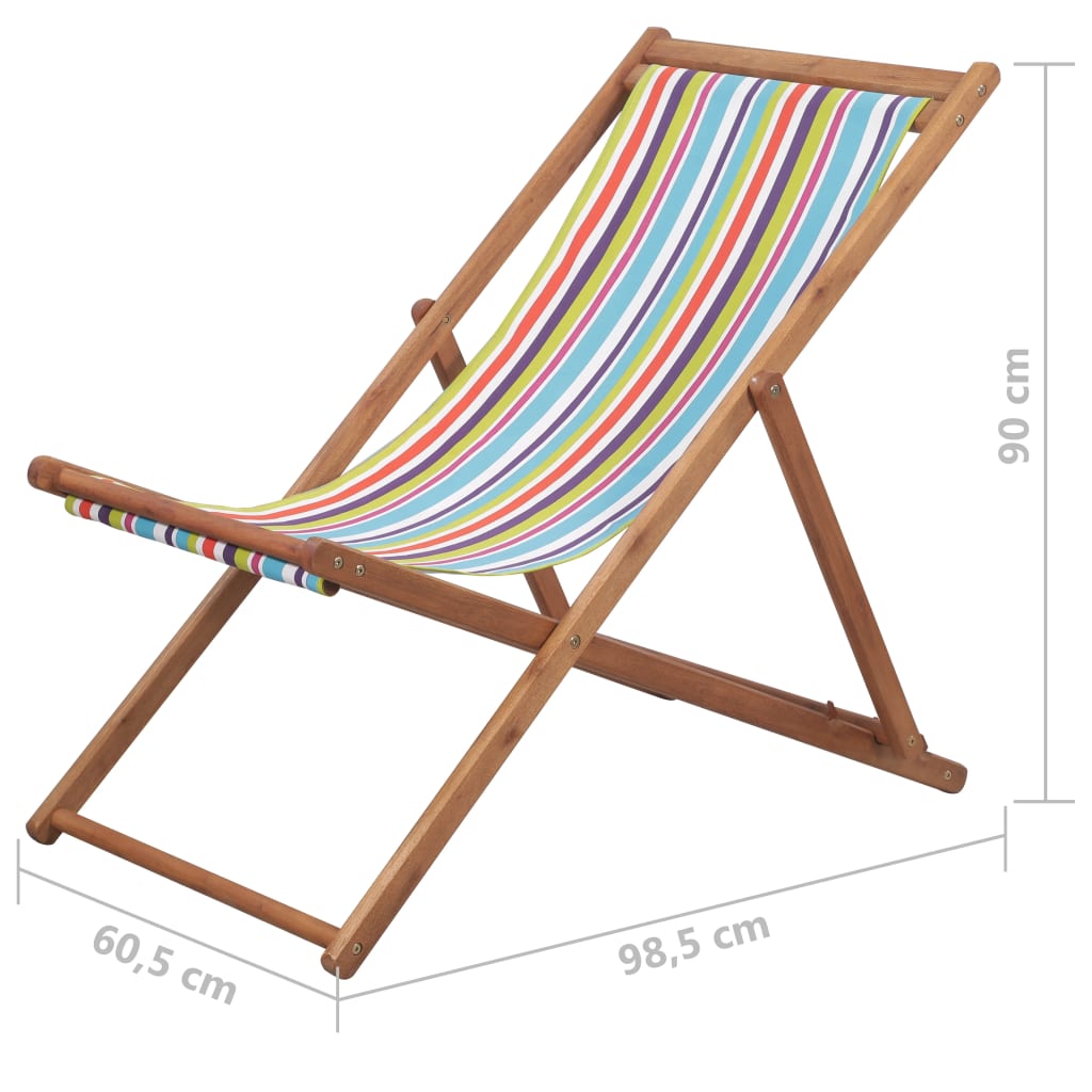 Folding Beach Chair Fabric and Wooden Frame Multicolour