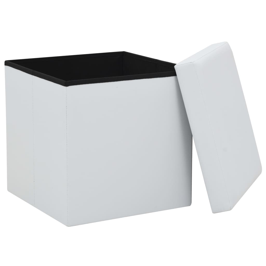 Folding Storage Stools 2 pcs White Faux Leather