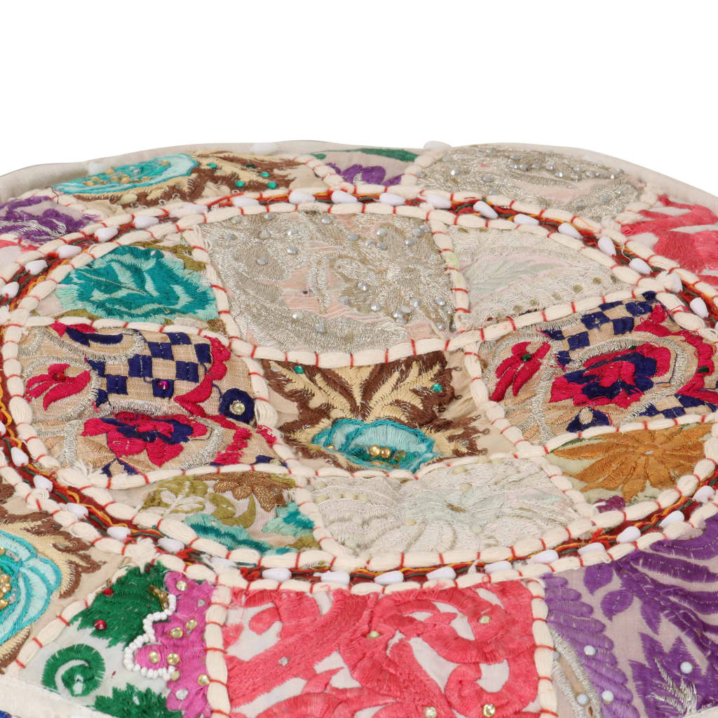 Patchwork Pouffe Round Cotton Handmade 40x20 cm Beige