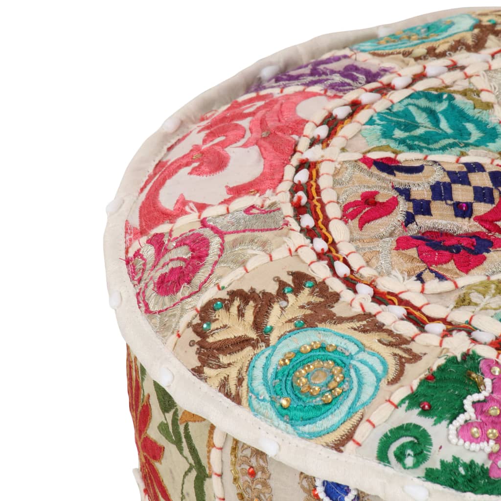 Patchwork Pouffe Round Cotton Handmade 40x20 cm Beige