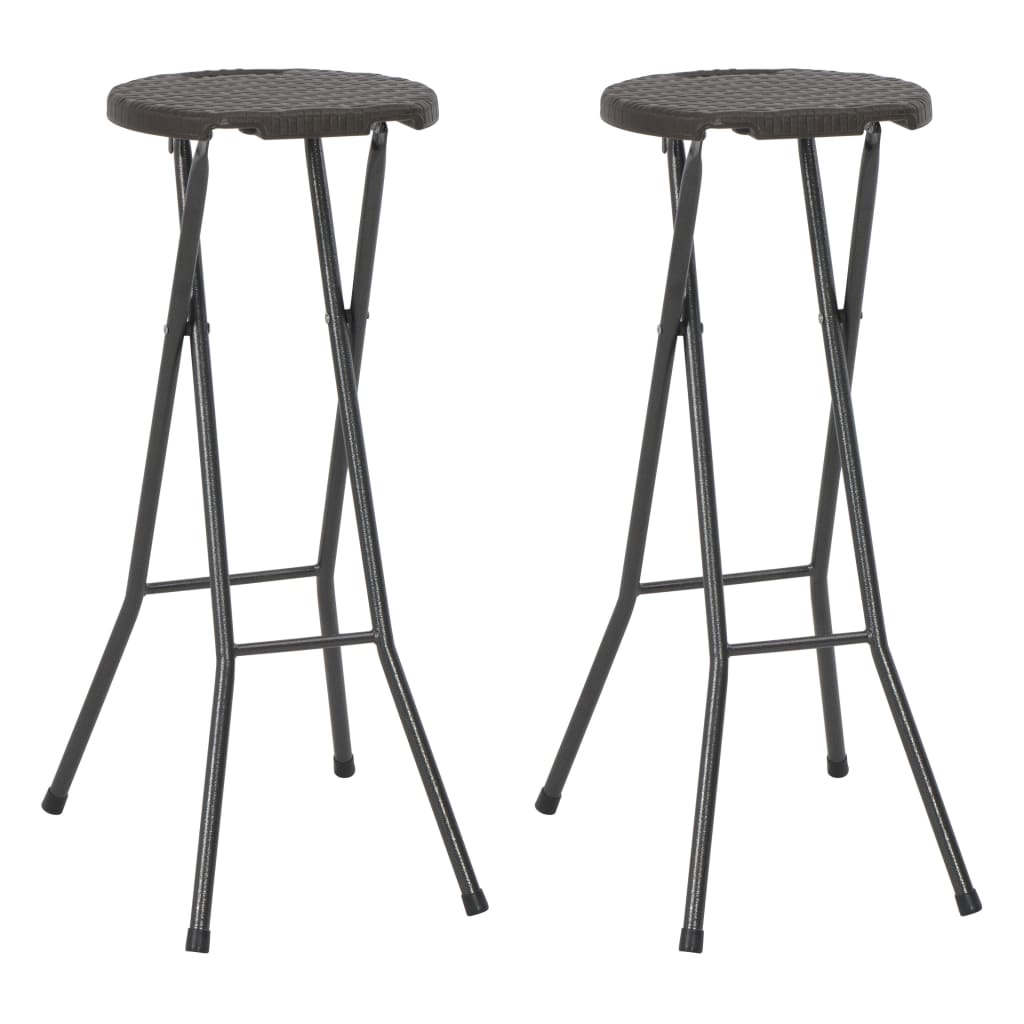 Folding Bar Stools 2 pcs HDPE and Steel Brown Rattan Look