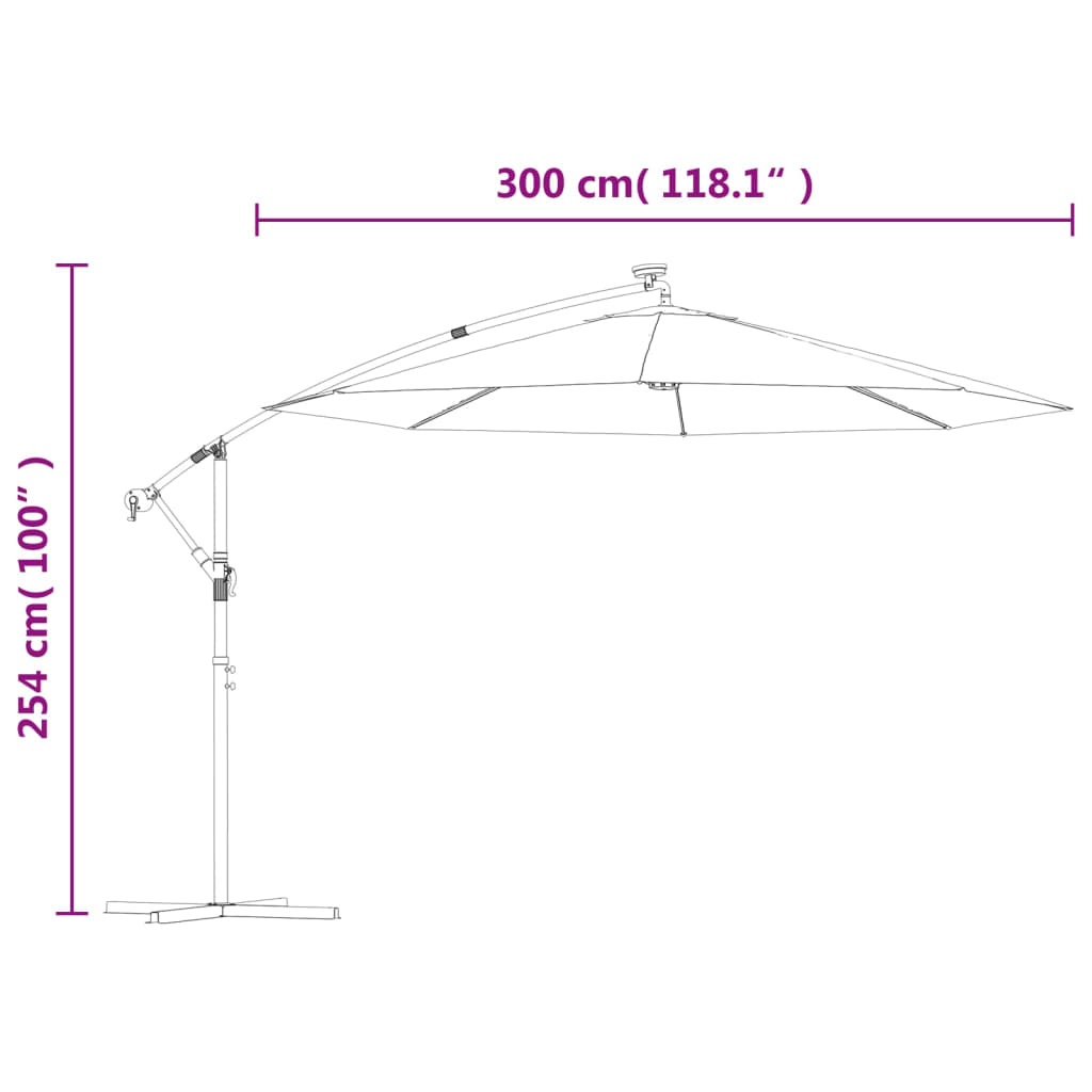 Cantilever Garden Parasol with LED Lights and Steel Pole 300 cm Taupe