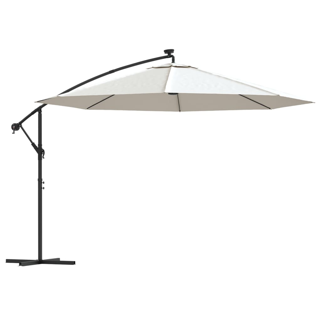 Cantilever Garden Parasol with LED Lights and Metal Pole 350 cm Sand