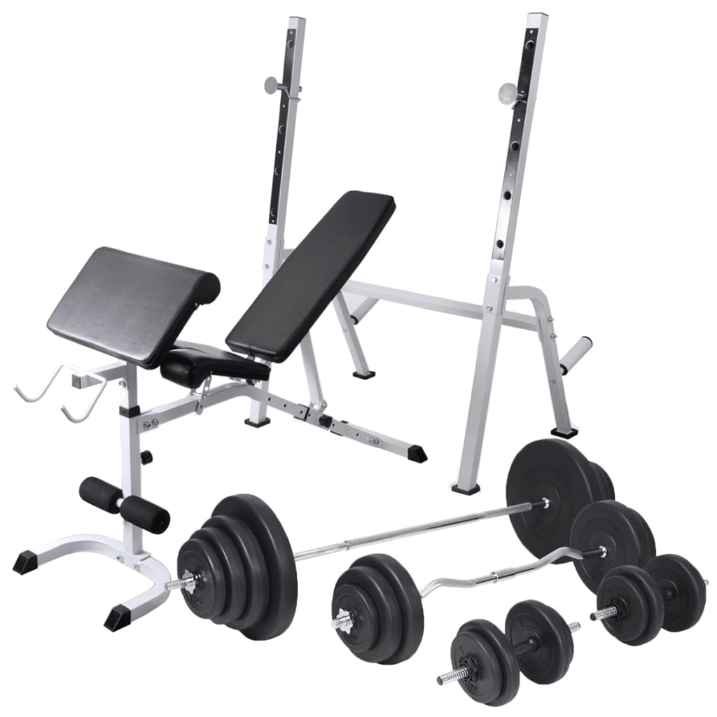 Workout Bench with Weight Rack&Barbell and Dumbbell Set 120 kg