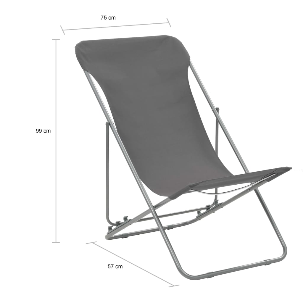 Folding Beach Chairs 2 pcs Steel and Oxford Fabric Grey